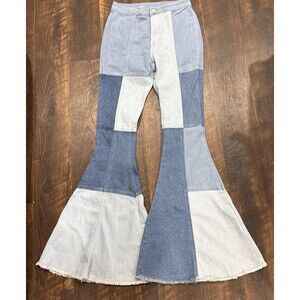 Altard State Jeans Women Sz 26x32.5 Blue Bell Bottom Y2K Retro Hippie Patchwork